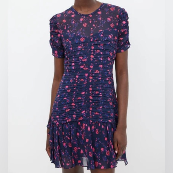 Tanya Taylor Falling Floral Carti silk ruffle boho mini Dress Size 8 - Picture 1 of 16